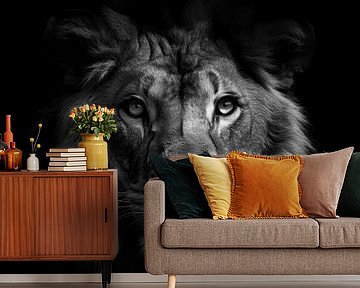 Portret van een leeuw in zwart wit van Digitale Schilderijen