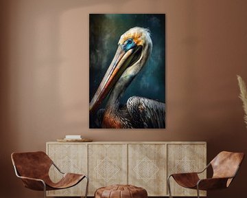 Pelikan-Porträt in Farbe von Digitale Schilderijen