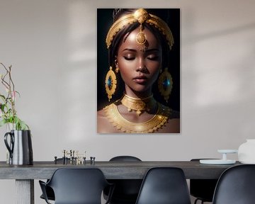 Afrikaans meisje met gouden sieraden van Hilde Remerie