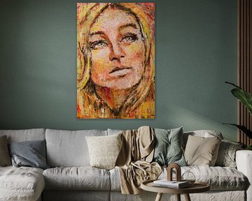 Portrait femme orange jaune sur Anja Namink - Peintures