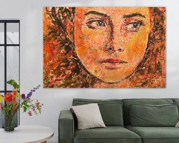 Schilderij oranje portret vrouw van Anja Namink