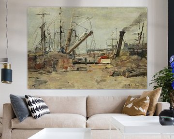 The Trawlers by Eugène Boudin. Retro seaport scene in earth tones by Dina Dankers