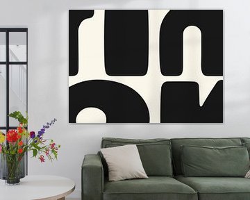 Zwart Wit Abstractie Organisch Geometrisch van Mad Dog Art