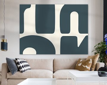 Blauw Grijs Beige Abstractie Organisch Geometrisch van Mad Dog Art