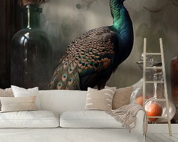 Peacock still life with fruit by Digitale Schilderijen