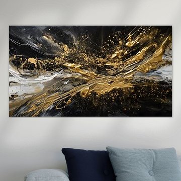 Painting Gold Black | Oblong Painting | Large Painting Living Room
