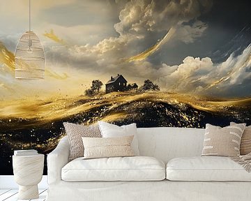Goud met Zwart Schilderij | Langwerpig | Groot Schilderij Woonkamer van AiArtLand