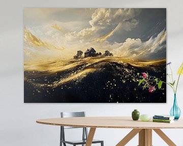 Goud met Zwart Schilderij | Langwerpig | Groot Schilderij Woonkamer van AiArtLand