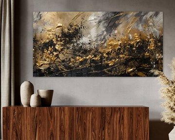 Gold und Schwarz Gemälde | Oblong | Großes Gemälde Wohnzimmer von AiArtLand