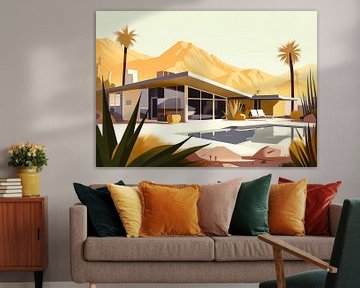 Retro jaren vijftig bungalow Arizona USA van Vlindertuin Art