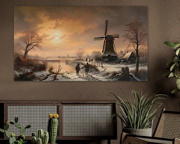 Hollands winterlandschap schilderij met molen
