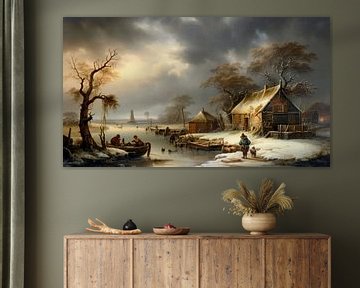 Hollands winterlandschap schilderij met oude boerderij van Preet Lambon