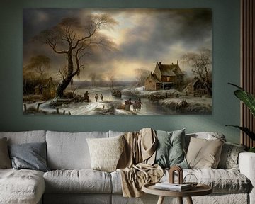 Hollands winterlandschap schilderij met oude boerderij van Preet Lambon