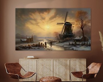 Oud Hollands schilderij van een winter tafereel van Preet Lambon
