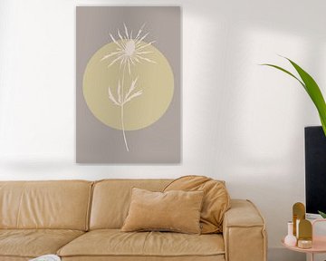 Japandi. Boho botanical thistle flower in gold and taupe no. 7 by Dina Dankers