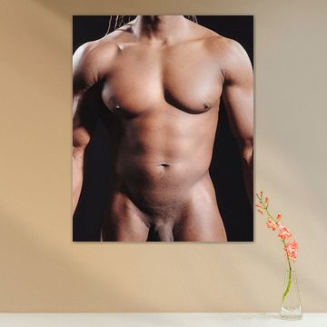 Very beautiful naked man with powerful muscular body.