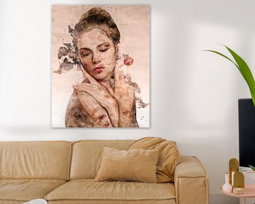Collage-Porträt einer Frau, die ihre Nacktheit versteckt (Kunst) von Art by Jeronimo