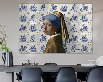 Vermeer Blue de Delft fille - La Jeune Fille à la Perle et les carreaux