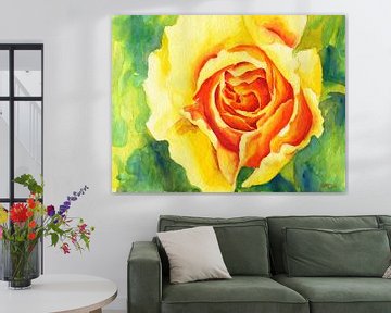 Gele roos aquarel van Karen Kaspar