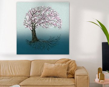 Tree of life with pink blossom by Bianca Wisseloo