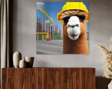 Lama als bouwvakker van Babetts Bildergalerie