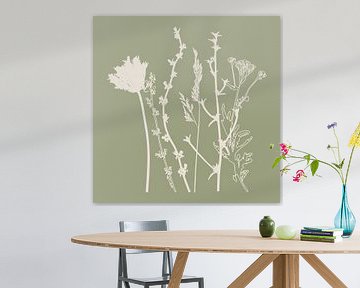 Meadow Botanical art in Sage Green and Beige no. 2 by Dina Dankers
