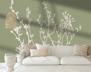 Meadow Botanical art in Sage Green and Beige no. 8 by Dina Dankers