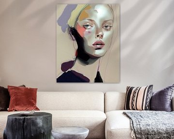 Modern abstract portret in pastelkleuren van Studio Allee