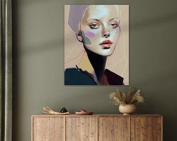 Modern abstract portret in pastelkleuren van Studio Allee