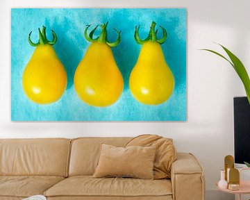 Tree Yellow Pear Tomatoes on Blue by Iris Holzer Richardson