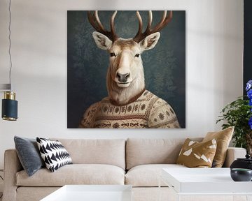 Hert met wintertrui dierenportret van Vlindertuin Art