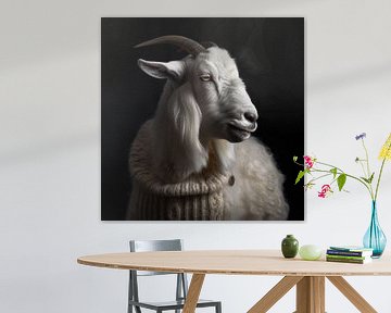 Mountain goat with wool tie by Vlindertuin Art