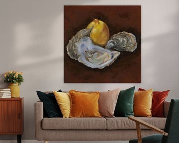 oesters met citroen, olieverf van Astrid van de Ven