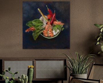 shrimp and chilli, oil paint by Astrid van de Ven