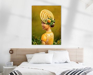 Thailändische Frau mit Orangenblüten und Faszinator