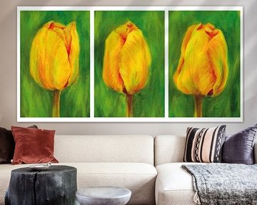 Drei gelbe Tulpen Triptychon von Karen Kaspar