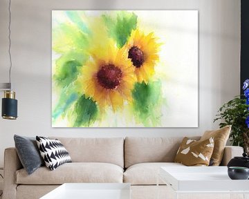 Zwei Sonnenblumen Aquarell von Karen Kaspar