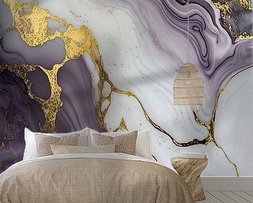 Marble purple gold white and black by Digitale Schilderijen