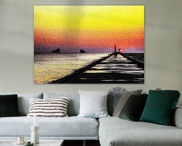 Zonsondergang boven de pier van Hoek van Holland van John Duurkoop