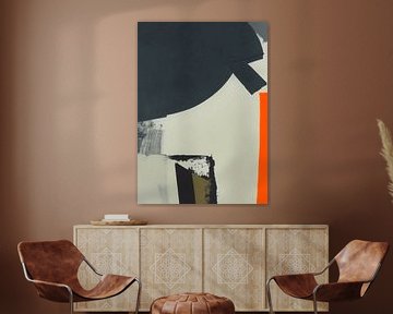 Moderne Abstraktion in Schwarz, Grau, Weiß und Orange von Studio Allee