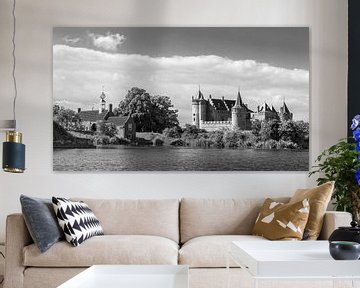 Panorama Muiderslot à Muiden en noir et blanc sur Marga Vroom