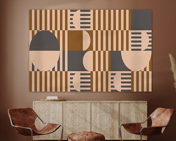 Retro architectuur. Abstracte geometrische kunst in goud en grijs van Dina Dankers