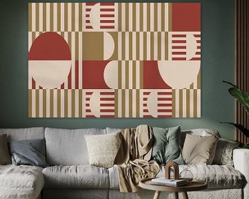 Retro architectuur. Abstracte geometrische kunst in goud en rood van Dina Dankers