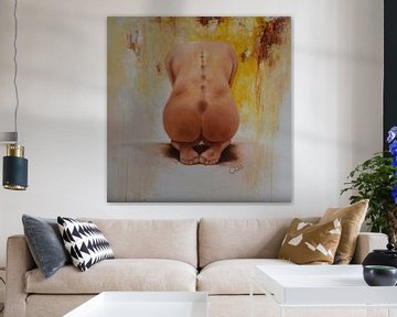 Female nude against abstract background. by Jos van de Venne