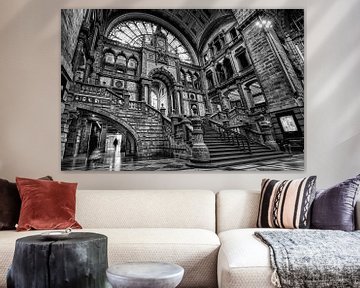 Antwerpen Centraal Station Inkomhal Trappen II zwart-wit van marlika art