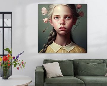 Digitales Kunstporträt "Mädchen mit Blumen" von Studio Allee