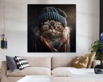 Hipster cat wearing glasses and a hat by Stefan van der Wijst