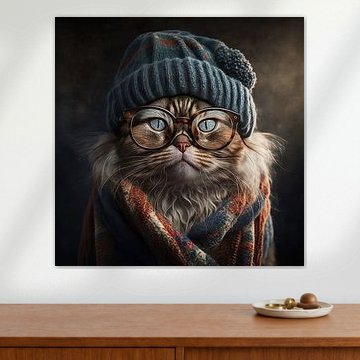 Hipster-Katze mit Brille und Hut