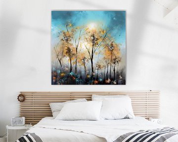 Peinture abstraite moderne Jaune forêt d'automne sur Preet Lambon
