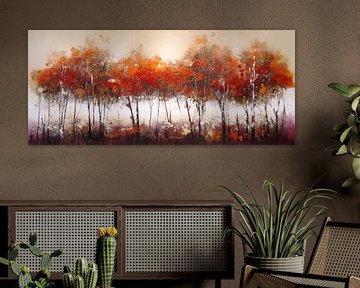 Peinture abstraite moderne Panoramique forêt d'automne sur Preet Lambon